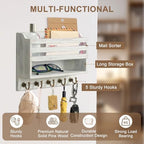 Key Holder Wall Mount with Mail Organizer, 5 Key Hooks, White - Image 4