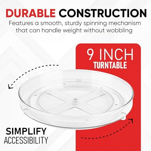 Oizeir Lazy Susan Organizer for Cabinet, 9 Inch Clear Acrylic Turntable – Rotating Spice Rack, Pantry, Fridge & Countertop Organizer, Smooth Spinning, Space-Saving Kitchen Storage (2 Pack) - Image 3