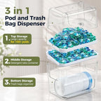 Trash Bag Dispenser & Dishwasher Pod Holder, 3-in-1 Trash Bag Holder Laundry Pods Container with Moisture-Proof Lid, Acrylic Garbage Bag Dispenser for Under Sink Organizer Laundry Room Organization - Image 3