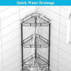 HuggieGems Metal Floor Standing Corner Shower Caddy, Matt Black, 3 Tier - Image 6