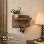 Key Holder Wall Mount, Solid Wood Key Holder for Wall with 4 Brass Hooks & Hidden Magnets, 15° Incline Hooks & Grooved Design to Prevent Slipping, Vintage Brown Key Hanger - Image 4