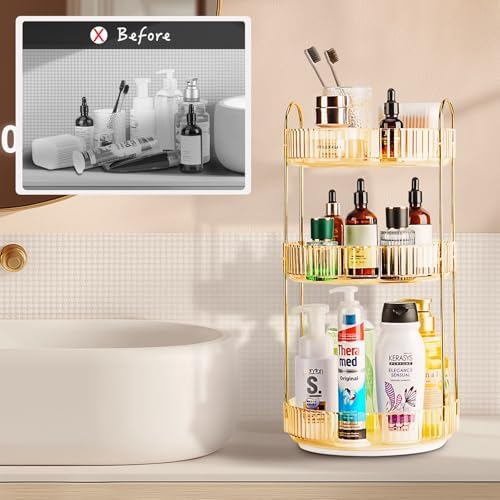 360 Rotating Makeup Organizer - Large Capacity Spinning Perfume & Cosmetic Skincare Holder for Vanity & Countertop (Vibrant Orange, 3 Tier) - Image 2