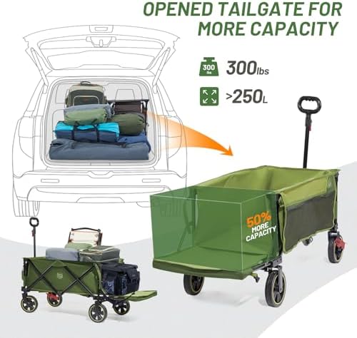 Timber Ridge 49" Extra Long Collapsible Folding Wagon with Tailgate&Brakes - Image 5