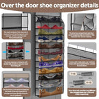 PAULONE 12 Pocket Over the Door Shoe Organizer,Reusable Breathable Large Mesh Bag Men's & Women's Sneaker Organizer,Shoe Organizer for Kids,Hanging Shoe Storage Hanging Bag (Grey) - Image 2