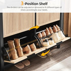 4-Flip Drawer Shoe Cabinet Narrow Entryway Rack, Oak & Black - Image 4