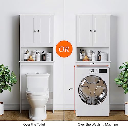 Over the Toilet Storage Cabinet, Bathroom Storage Organizer Over Toilet, Space Saver W/Adjustable Shelf & Open Shelf, White - Image 6