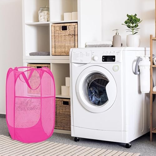 BATTOO Deluxe Strong Mesh Pop up Laundry Hamper Basket with Side Pocket for Laundry Room, Bathroom, Kids Room, College Dorm or Travel 3 Pack Blush - Image 4
