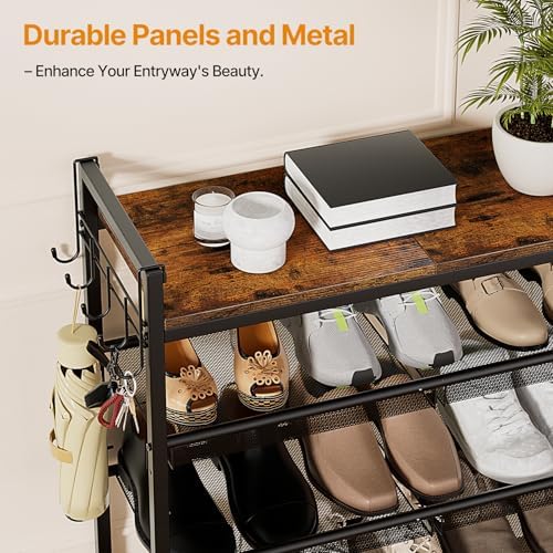 5 Tier Shoe Rack, Shoe Rack for Entryway with Hook, Shoe Organizer with Adjustable Mesh Shelves, Metal Shoe Storage, Closet, Bedroom Living Room Garage - Image 6