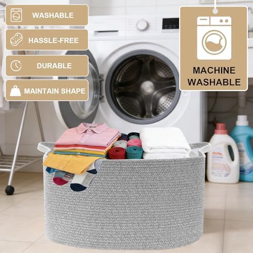 65L Large Laundry Basket with Handles, Woven Blanket Basket, Grey - Image 6