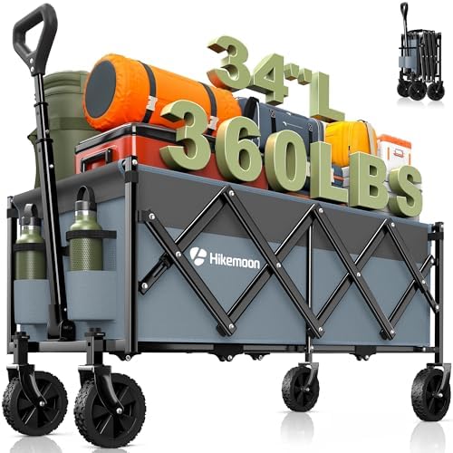 HIKEMOON 34'' Extra Long Folding Portable Wagon, 120L 360LBS Blue & Grey by Unknown