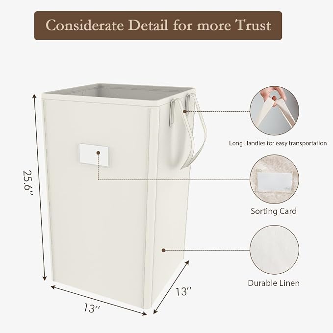 MCleanPin 210L Laundry Hamper Collapsible with 2 Washable Laundry Bags, Dirty Clothes Hamper,Laundry Basket with Handles Foldable Hamper Dorm Laundry Basket for College (Cream White) - Image 4