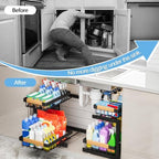 ADBIU Under Sink Organizer 2 Packs 2 Tier Expandable Height Under-Sink Organizers Slide Out Pull Out Organizer Shelf, Black - Image 6