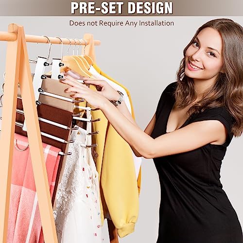 HUITEM 4 Pack 6-Tier Space Saving White Pant Hangers, Anti-Slip, Lightweight, Stainless Steel, Ideal for Closet Organization, Free Installation - Image 4