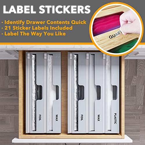 SpaceAid WrapNeat 3 in 1 Wrap Organizer with Cutter and Labels, Plastic Wrap, Aluminum Foil and Wax Bamboo Dispenser for Kitchen Storage Organization Holder for 12" Roll (Gray) - Image 4