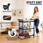 WORKPRO 3-Tier Service Utility Cart, 400LBS Plastic Rolling Cart with Handles & Lockable Wheels, Heavy Duty Storage Cart for Restaurant, Kitchen, Office, Garage, Warehouse - Image 2