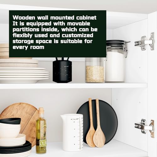 White Laundry Room Cabinets and Storage with 3 Doors and Utility Adjustable Shelf，Gabinetes Para Cocina Cupboard Kitchen Organizers and Storage Pantry Wall Mounted 12.4"D x 35.4"W x 19.7"H - Image 7