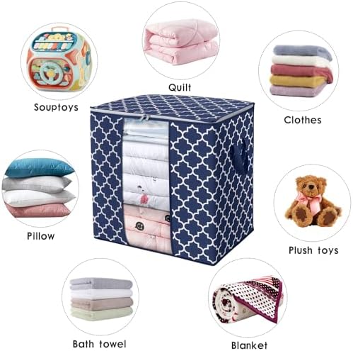 Storage Bags 2 Pack 100L Clothes Organization and Storage Containers | Large Blanket for Comforters,Bedding, Foldable Organizer with Reinforced Handle, Clear Window, Sturdy Zippers, Blue - Image 5