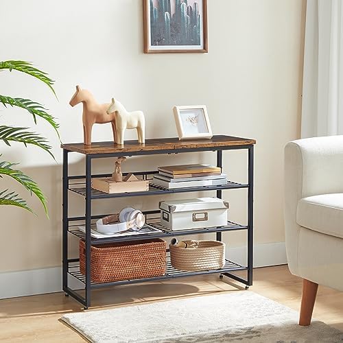 HOOBRO Shoe Rack, 4 Tier Shoe Organizer for Front Door Entrance, Shoe Shelf with Adjustable Tilt Angle, Holds 12-16 Pairs, for Entryway, Garage, Closet, Rustic Brown and Black BF09XJ01 - Image 2