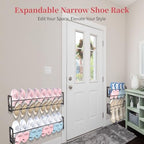 3 Pack Wall Mounted Shoe Rack for Narrow Spaces, Hanging Shoe Rack Holds 24 Pairs, 17"-30"Adjustable Heavy Duty Wall Shoe Storage with 6 Storage Hooks, Space Saving for Closet Entryway Door, Black - Image 3