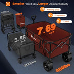 Originsure 220L Collapsible Beach Wagon Cart with Big Wheels, 460lbs, Red - Image 2