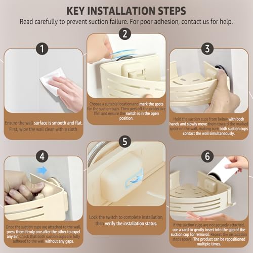 Conworld Corner Shower Caddy Suction Cups, No-Drilling Corner Shower Shelf - Image 5