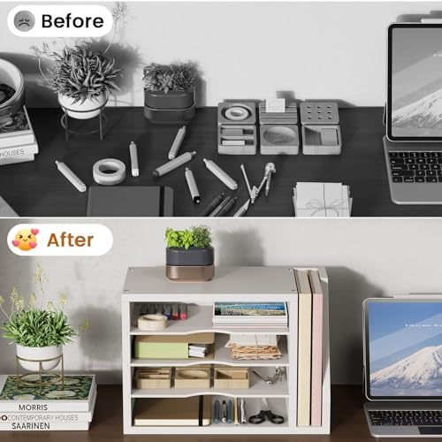 Creso hom Mail Sorter, File Organizer Desktop, Wood Desk Organizer with 3 Adjustable Shelves, Mail Holder for Office, Home, Letter Sorter File Holders for Envelopes, Mail Supplies Magazines, White - Image 6