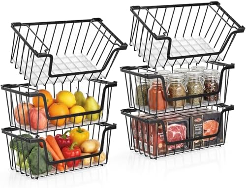 SUNALLY Stackable Storage Bins 6 Pcs Wire Baskets Freezer Organizer, Black by SUNALLY