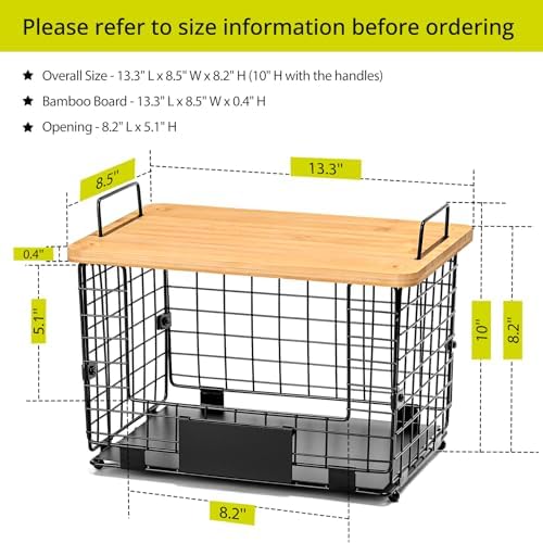2 Set XL Stackable Wire Basket with Bamboo Tops & Tags- Pantry Organizer and Storage Bins, Kitchen Counter Cabinet Shelf Countertop Under Sink Organizing, Food Snack Produce Onion Potato Bread Storage - Image 6