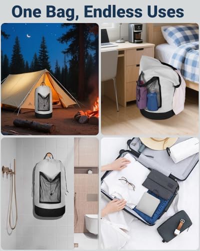 Laundry Bag with Shoulder Straps and Mesh Pocket Laundry Backpack Large Portable Laundry Hamper for College Laundromat Apartment - Image 7