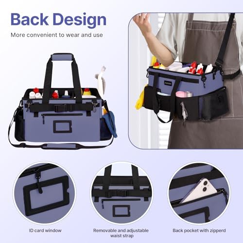 JKAOO Large Wearable Cleaning Caddy Bag with Handles, Denim Blue - Image 4