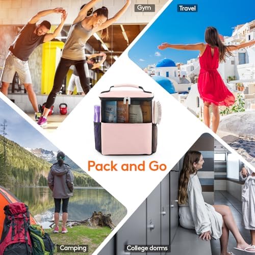 Lifewit Mesh Shower Caddy Bag Portable for College Dorm Room Essentials, Hanging Organizer Basket, Quick Dry Tote Bag for Camping, Bathroom, Beach, Travel, Medium, Pink - Image 6