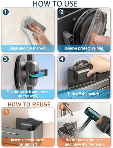 Onemake Suction Cup Shower Caddy, Shower Shelf, Bathroom Organizer, Gray - Image 3