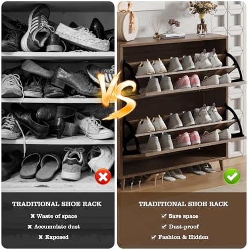 Shoe Storage Cabinet for Entryway | Ultra-Slim Narrow Shoe Organizer with 2 Flip Drawers | Freestanding Hidden Shoe Rack | Space-Saving Solution for Small Hallway, Foyer, Mudroom - Image 6