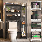 Besiost Over The Toilet Storage, 7 Tier Bathroom Organizer with Reversible Side Shelf and 2 Fabric Drawers, Adjustable Freestanding Rack Space Saver for Small Spaces, Black - Image 4