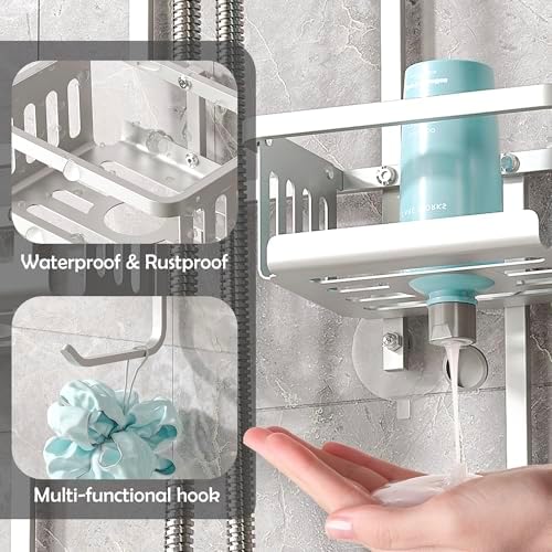Aluminum Shower Caddy Hanging for Handheld Showerheads, Never Rust Shower Organizer with Hooks Holder Toothbrush Holder，Over Showerhead Caddy for Bathroom - Image 5