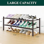 Smiry Bamboo Shoe Rack, 16 Vertical Slats, 2 Tier - 33.7" Wide, Brown - Image 2