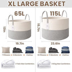 JMvicyroam 115L Extra Large Machine Washable Cotton Rope Blanket Basket - Image 3