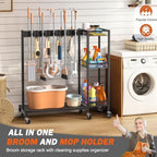 Broom Holder with Cleaning Supplies Organizer, Broom Closet Storage Cabinet with Cleaning Caddy, Cleaning Cart with Mop Hanger Gripper Rack Hooks,Janitorial Housekeeping cart,Laundry Room Organization - Image 2