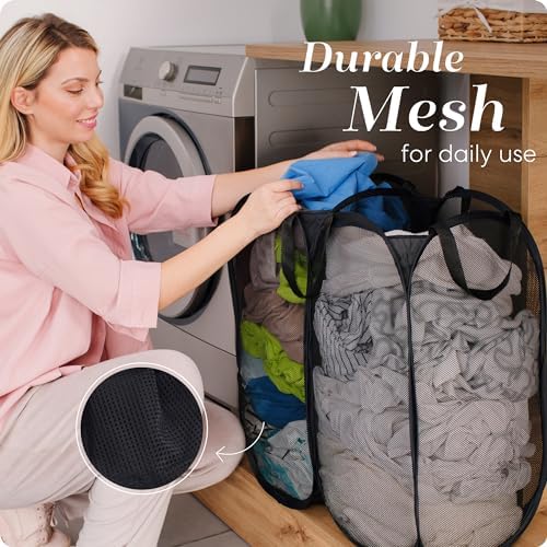 Handy Laundry Double Pop Up Hamper, 2 Section Mesh Basket, Black - Image 6