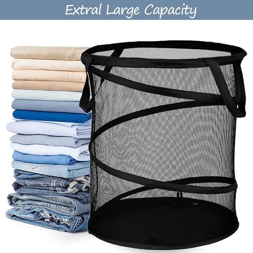 BATTOO Mesh Collapsible Laundry Baskets, Foldable Pop Up Laundry Hamper, Large Laundry Basket Hamper for Laundry, Bathroom, Kids Room, College Dorm, Travel, Camping Black - Image 4