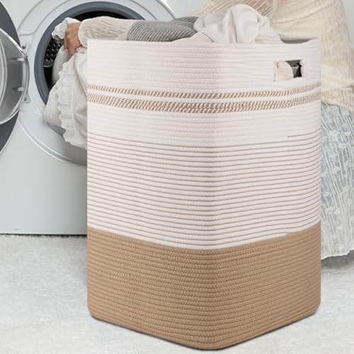 96L Extra Large Cotton Rope Laundry Basket for Bedroom & Laundry Room, Tall Clothes Hamper with Sturdy Handles, Neutral Storage Bin Capable of Holding Blankets and Toys - Image 6