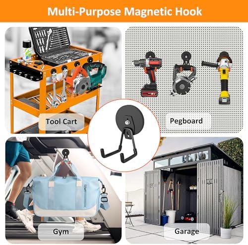 ENUODA Strong Magnetic Hooks Heavy Duty, 25lbs Magnet Tool Holder Garage Storage Hooks for Hanging Yard Tools Extension Cord Hose Power Tools Locker Container Outdoor Indoor, 2 Pack - Image 4