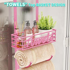 HapiRm Towel Racks for Bathroom Storage - 6 Tier Over The Door & Wall Mount Rolled Towel Storage Organizer Holder with Metal Shelf Basket for Small Bathroom, Camper, Rv - Pink, Patented - Image 3