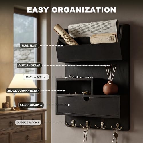 Rebee Vision Key Holder Wall Mount with Drawer for Home Decor, Black - Image 5