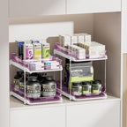 Delamu 2-Tier Multi-Purpose Bathroom Under Sink Organizers and Storage, Stackable Kitchen Pantry Organization, Pull Out Medicine Cabinet Organizer with Movable Dividers, Purple, 2 Pack - Image 6