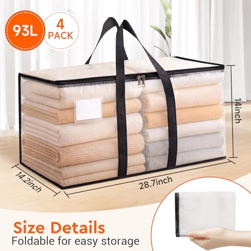 BlissTotes Moving Bags, 93L 4-Pack Storage Bags, Moving Boxes | Moving Box Heavy Duty Extra Large, Moving Totes with Zipper, Large Packing Bag with Reinforced Handles, Packaging Moving - Image 2