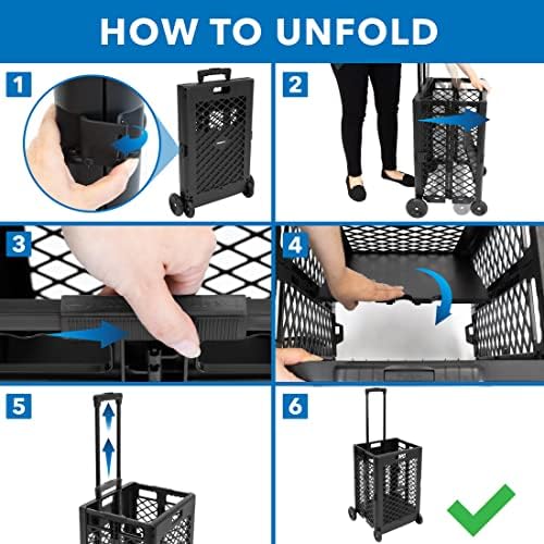 Mount-It! Mesh Rolling Utility Cart, Folding and Collapsible Hand Crate on Wheels, 55 Lbs Capacity Portable Handcart for Groceries, Office, Teacher, and Travel Use - Image 3
