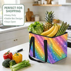 Trunk Organizer Collapsible Car Organizer with Handle Car Storage Box Bin for Groceries SUV Utility Tote Bag Portable Vehicle Container Stars and Vibrant Rainbow Stripes - Image 5