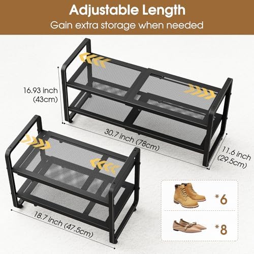 SAYZH Expandable Shoe Rack for Closet, Adjustable Metal Shoe Organizer with Sturdy Mesh Shelves for Boots & Heels, Stackable Shoe Storage for Entryway, Garage, Small Spaces (Black, 2-Tier) - Image 3