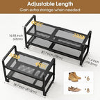 SAYZH Expandable Shoe Rack for Closet, Adjustable Metal Shoe Organizer with Sturdy Mesh Shelves for Boots & Heels, Stackable Shoe Storage for Entryway, Garage, Small Spaces (Black, 2-Tier) - Image 3